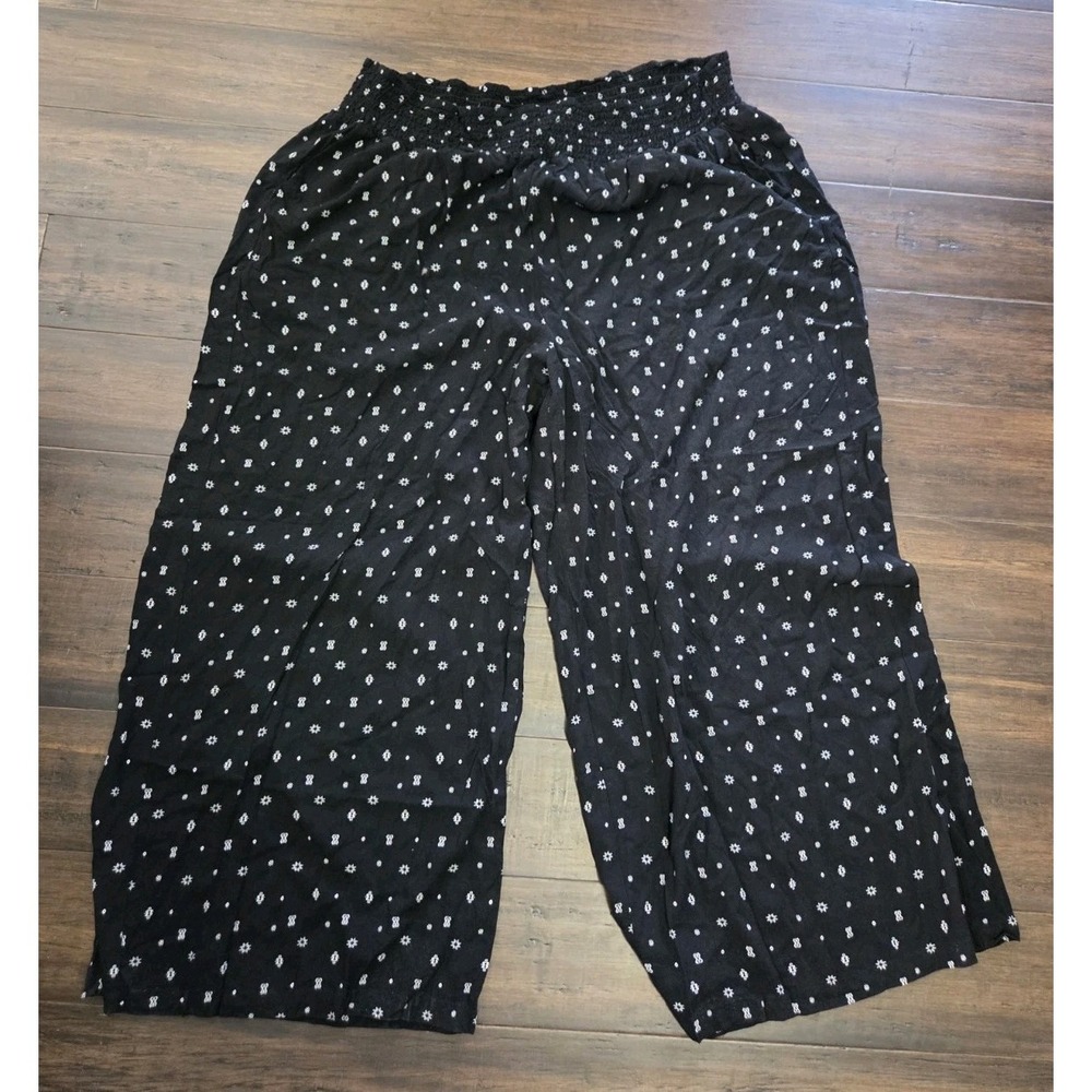Torrid Challis Pull On Wide Leg Pants Plus Size 5 Tall High Rise Black White - Picture 2 of 6